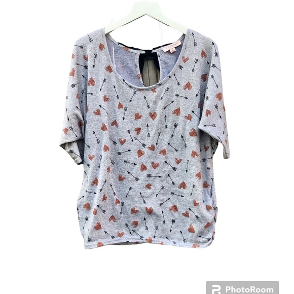 Tempted Top Shirt Hearts Arrows Black Bow Ruching Sz 2x - Picture 1 of 10